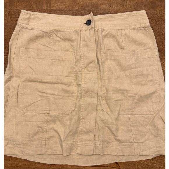 Banana Republic Linen Blend Mini Skirt 12 Tall Beige Button Front Pockets Casual - Picture 1 of 7